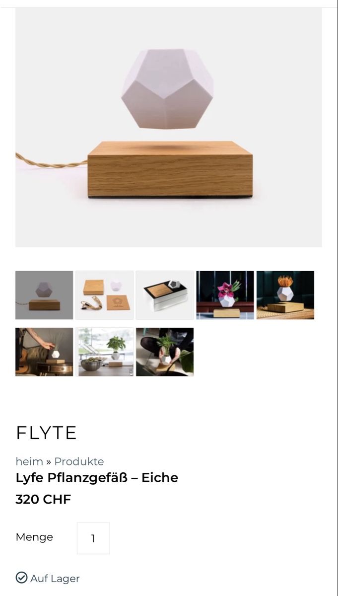 Vasi per fiori: 320 CHF FLYTE Lyfe Pflanzentopf Schwebender Blumentopf Eiche – Usato da Deitingen venduto da Himhip 2