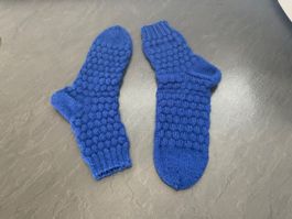 Handgestrickte Socken Blau Gr.39/40 Fusslänge 26 cm