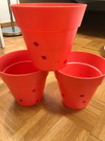 3 Blumentöpfe für draussen in rot/pink mit Marienkäfer-Motiv