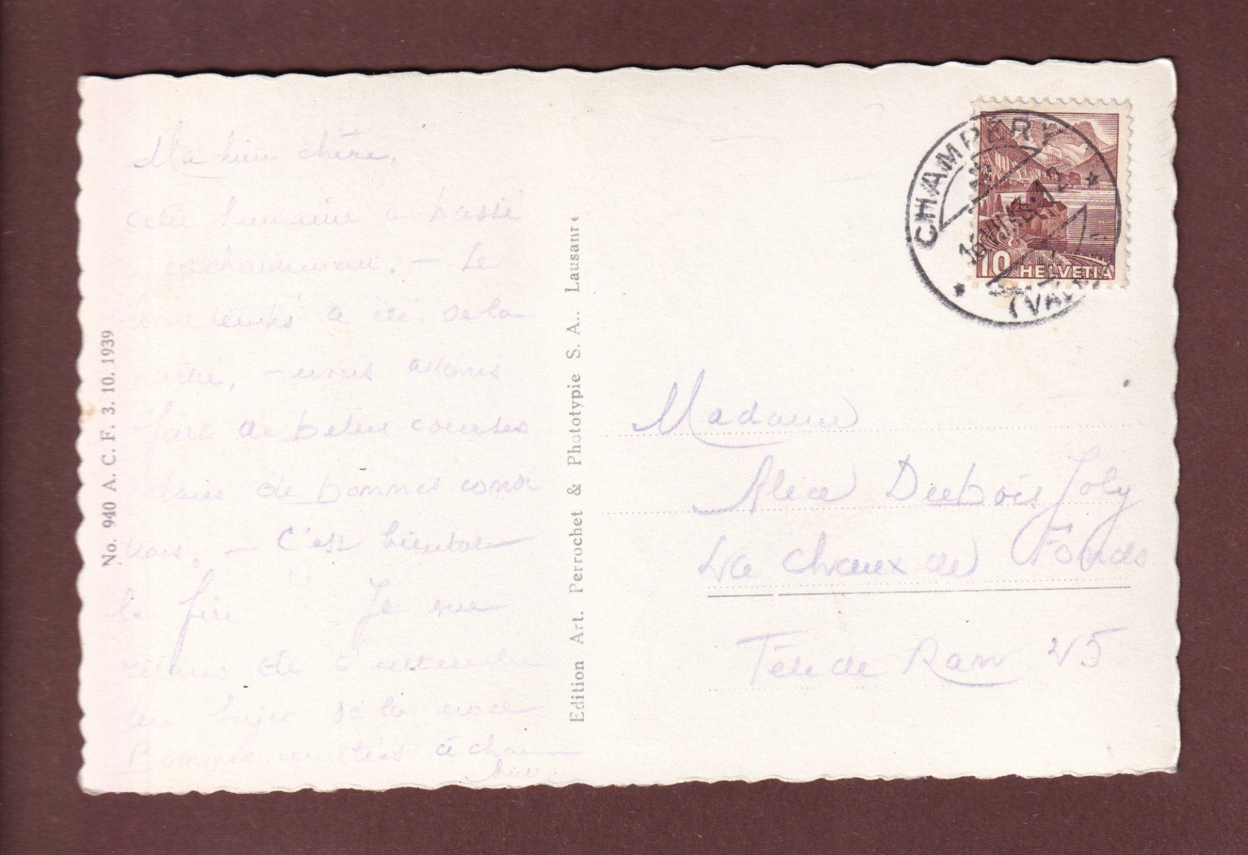 Cartoline postali: CHAMPERY - L'Eglise - 1943 – Usato da Pully venduto da nicecards-shop 1