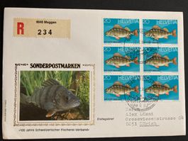Schweiz 1983 R-Cachet+Stempel+Marke Fischereiverband 6er-Bl.