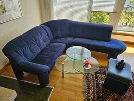 Ecksofa dunkelblau Veloursbezug ohne Flecken guter Zustand