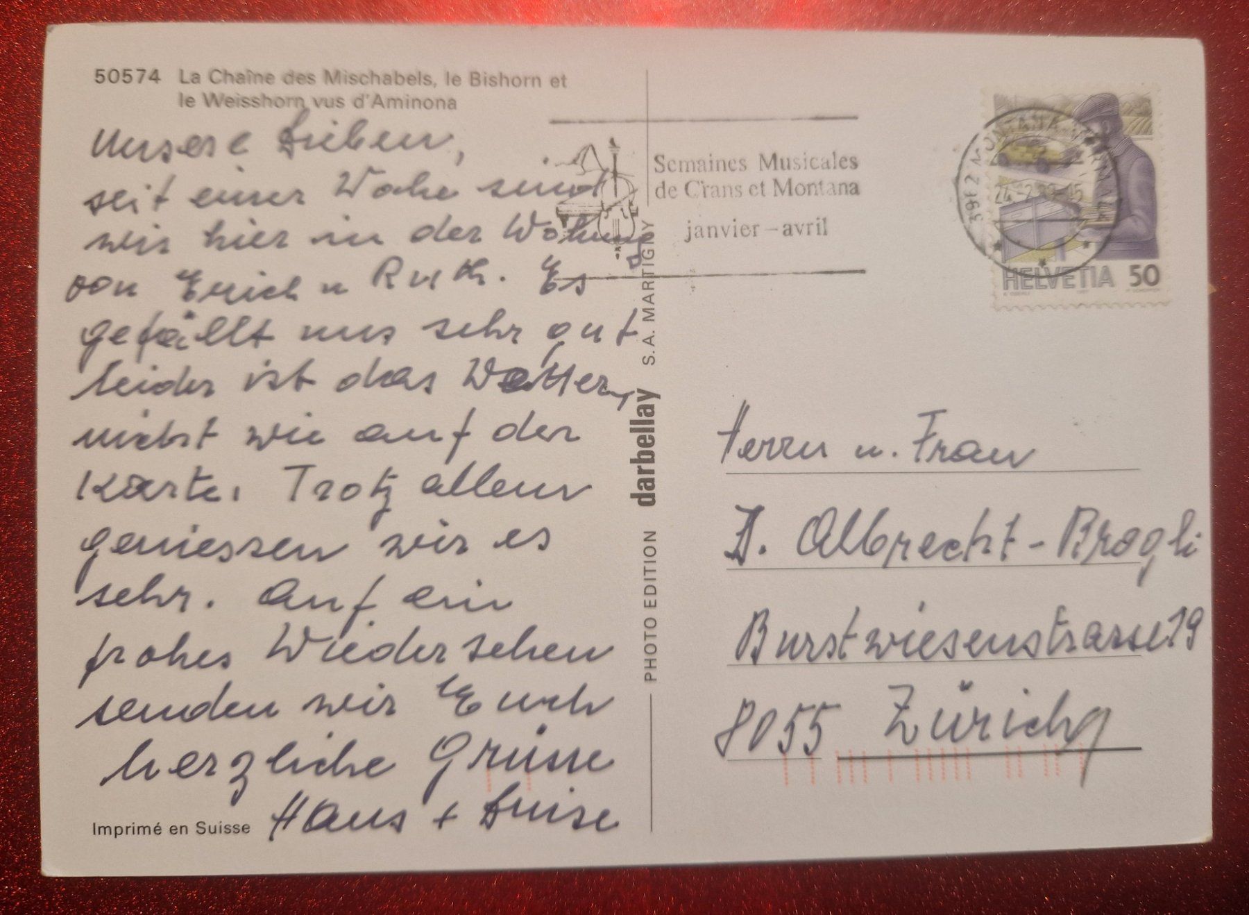 Cartoline postali: La Chaine des Mischabel 1989 – Usato da Melchnau venduto da Fishel 1