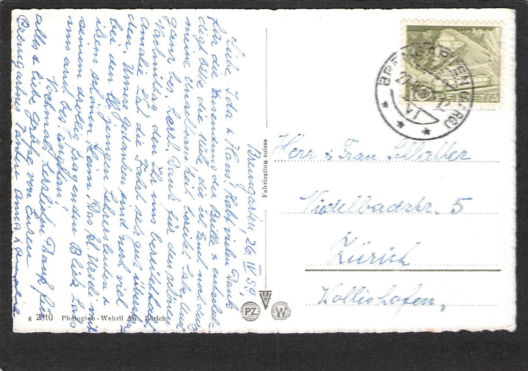 Cartoline postali: AK,AG Bremgarten , 1959 – Usato da Reichenburg venduto da Pipo-67 1