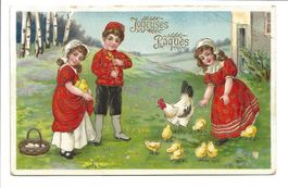 Joyeuses Paques - Fröhliche Ostern - Küken - Präge-Litho