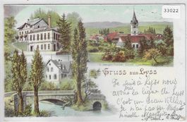 Gruss aus Lyss - Bierbrauerei, Kirche 1903