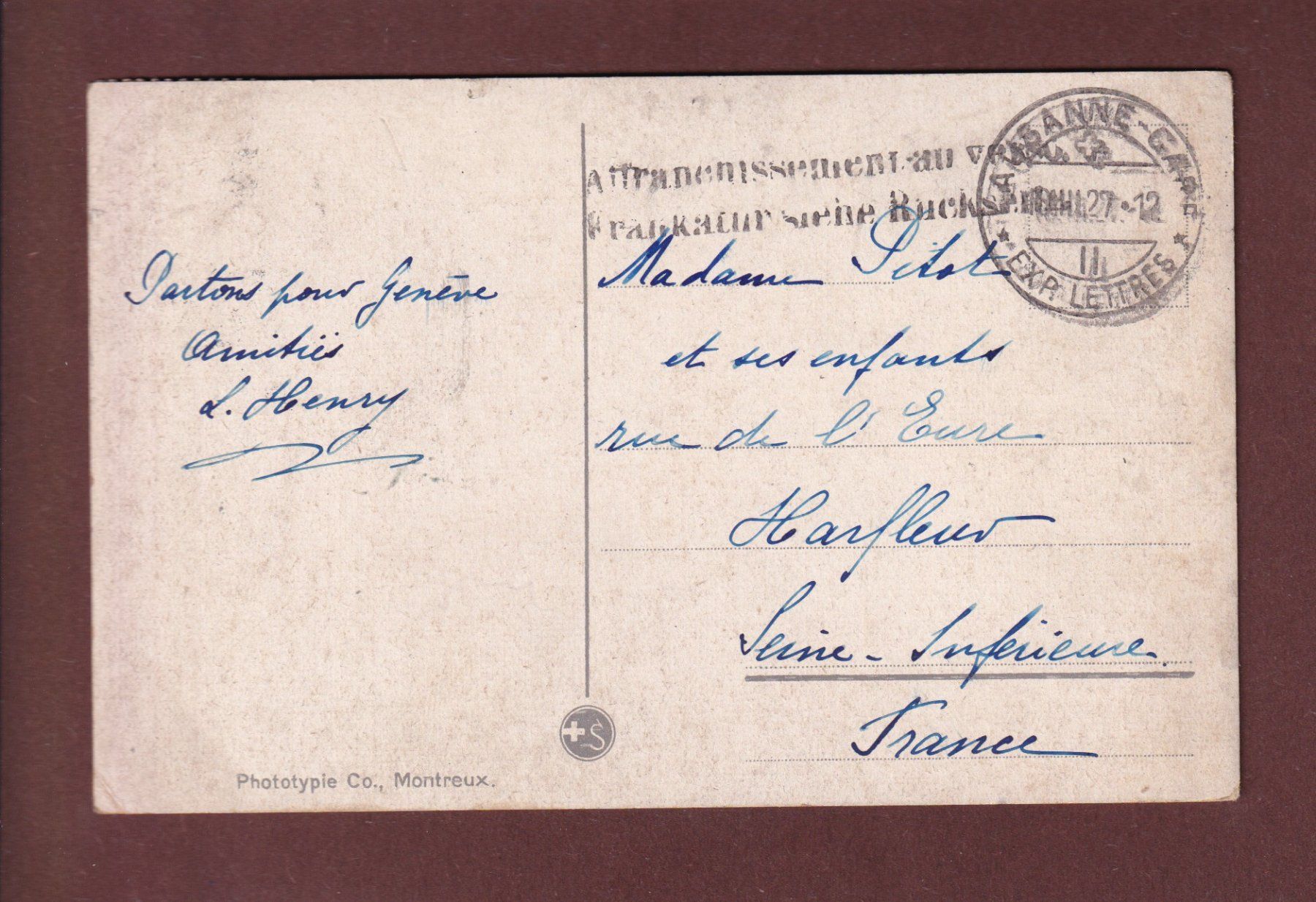 Cartoline postali: LAUSANNE et les Alpes - 1927 – Usato da Pully venduto da nicecards 1