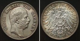 SACHSEN 2 Mark 1904 E, GEORG, Silber ERHALTUNG! f.st