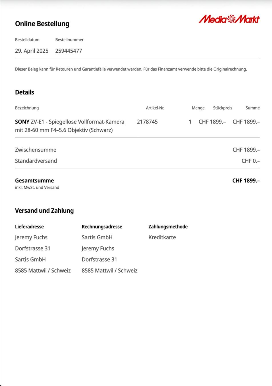 Sony Kamera: Sony ZV-E1, Vollformat, Schwarz, mit SmallRig Cage & Lüfter – Neu (gemäss Beschreibung) aus Mattwil von jj-fox 4