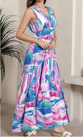 Chic Abito lungo di viscosa multicolore-tgM/L-nuovo!