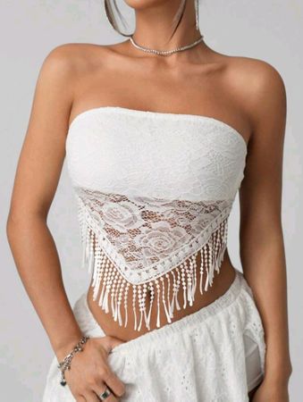 Weisses Spitzen-Bandeau-Top Gr M *neu*