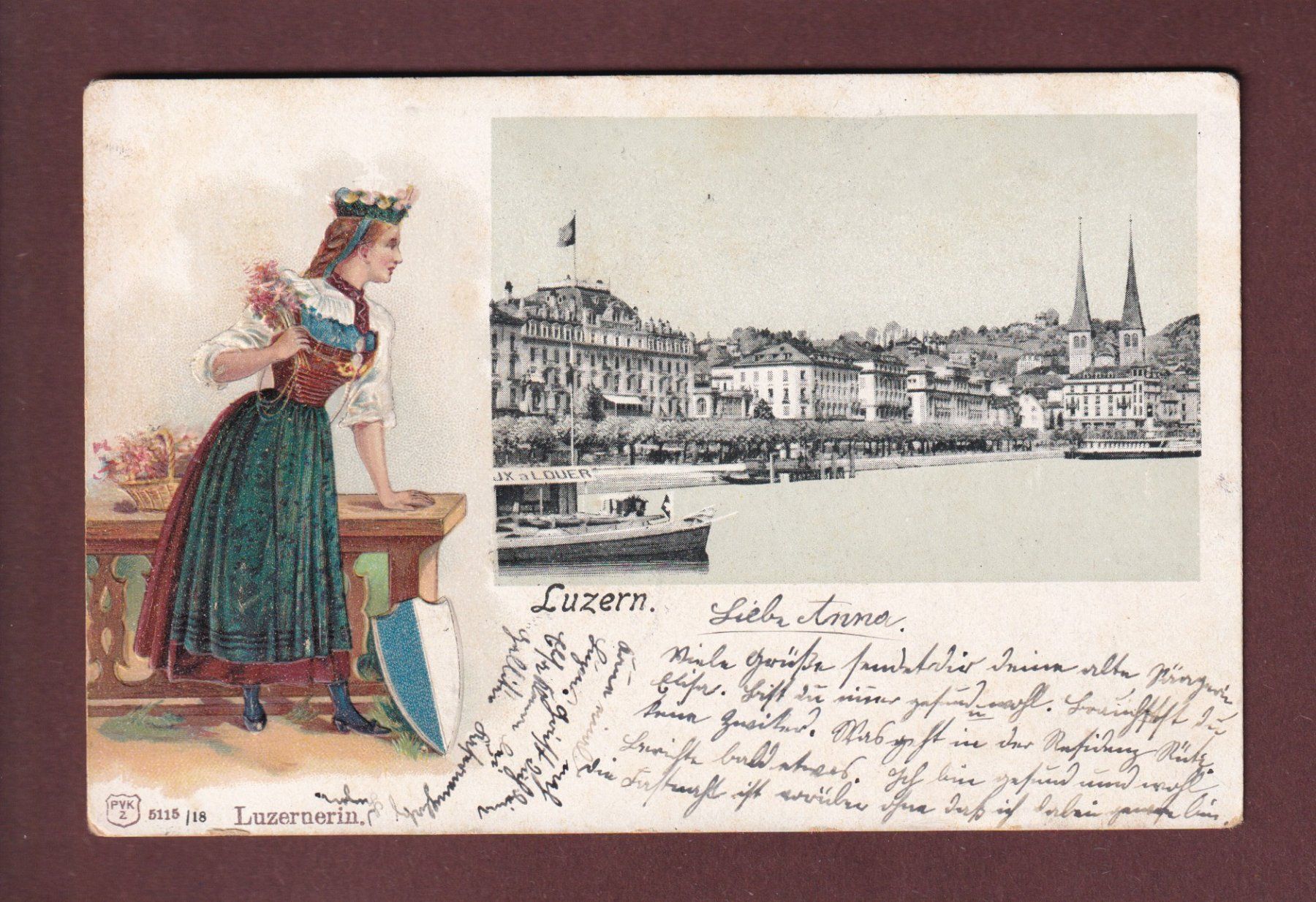 Cartoline postali: LUZERN - Luzernerin - 1903 Präge – Usato da Pully venduto da nicecards