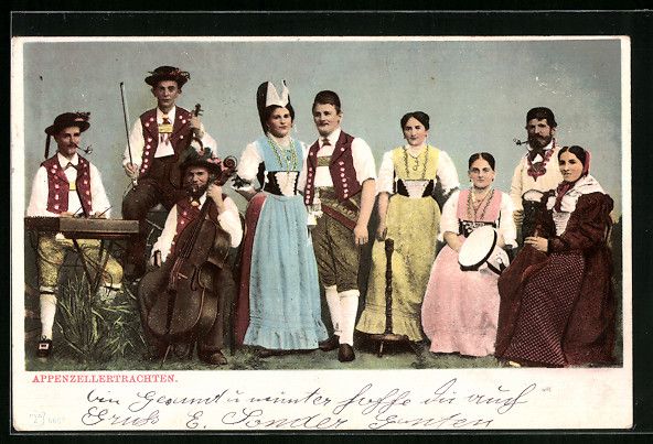 Cartoline postali: Gesellschaft in Appenzeller-Trachten, Do – Usato da Berlin venduto da bartko-reher