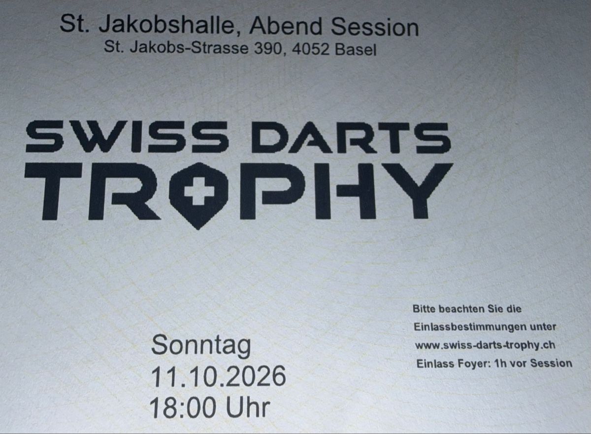 Biglietti: Ticket Swiss Darts Trophy Basel - Top Platz Sektor E1 – Nuovo e nell'imballaggio originale da Reinach BL venduto da dom_y9bw
