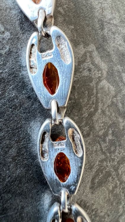 Bracelet En Argent Massif Avec Ambre - Pièce Unique Artisanale, Occasion