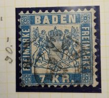 Baden, 7 Kreuzer, alte Briefmarke, Top Zustand, Rarität
