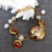 20cm Perlmutt weiss Perlen Armband Bracelet Verre Murano rot