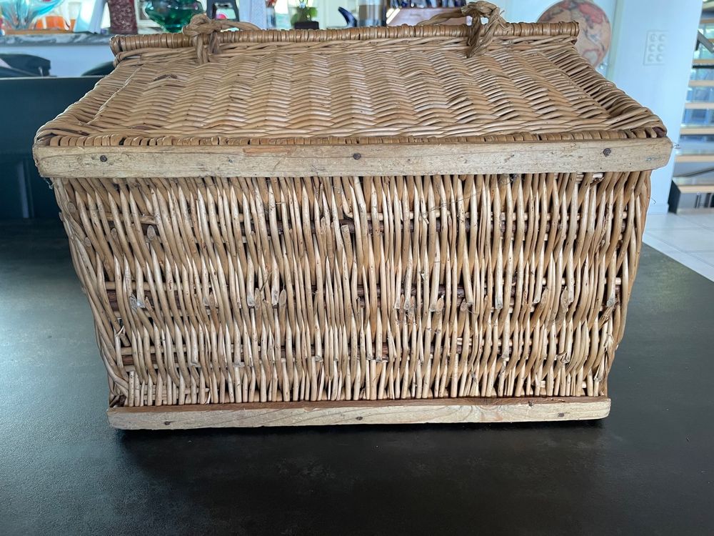 Panier Pique-nique Ancien En Osier - Dimensions 32x20x31 Cm - Occasion