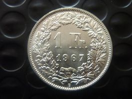 Letzte Silber Prägung 1 Fr. 1967  unz. / stgl.