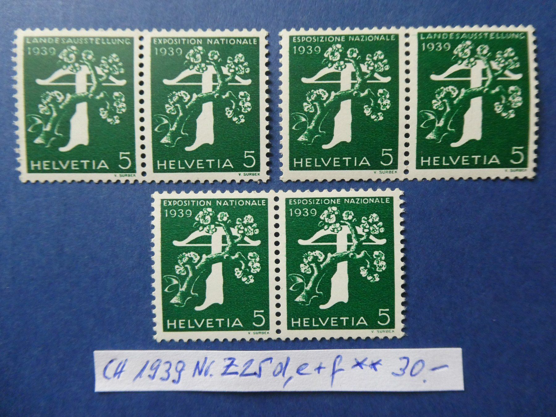 Tutti i francobolli: CH 1939 Nr. Z25d, e + f postfrisch ** – Usato da Lausen venduto da Herbamare01