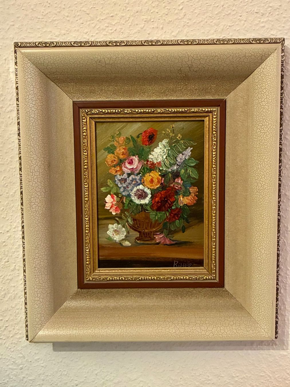Gemälde: Blumen Stillleben Bild mit Rahmen gemalt – Gebraucht aus Basel von holunder76