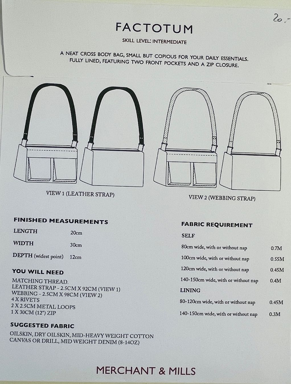 Cartamodelli: Merchant & Mills _ Schnittmuster  FACTOTUM – Nuovo e nell'imballaggio originale da Silvaplana venduto da Lotzis 2