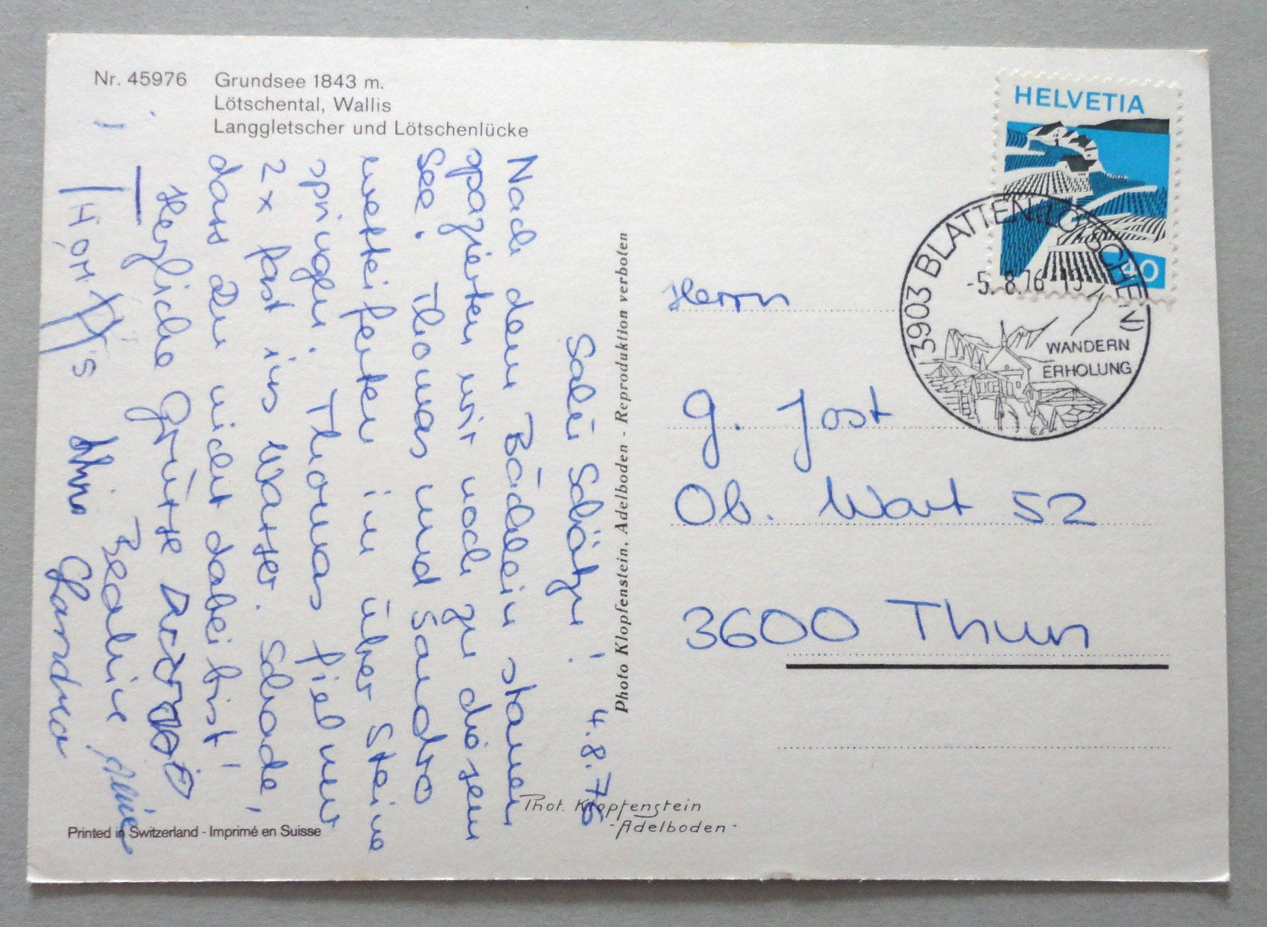 Cartoline postali: Grundsee 1843 m, Lötschental – Usato da Fétigny venduto da Billy2miny 1