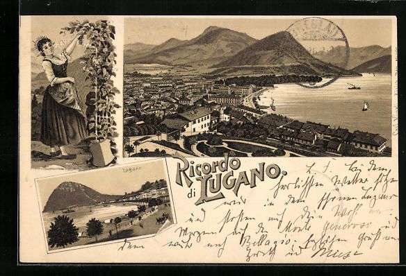Cartoline postali: Litho Lugano, Trachtenmädchen bei der W – Usato da Berlin venduto da bartko-reher