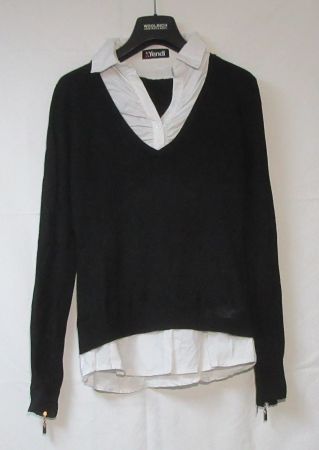Blusenpullover weiss/dunkelblau