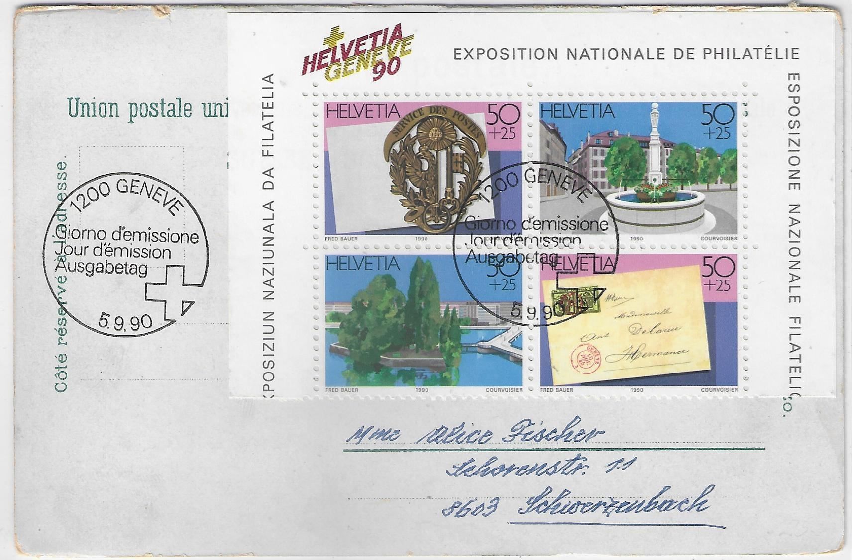 Cartoline postali: Souvenir de Geneve - Litho 1900 – Usato da Ettingen venduto da Kartenplanet 1