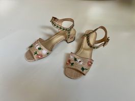 Boho Sandalen 38 Beige Blumen Stickerei Frankreich