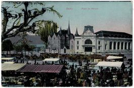 Vevey, Place du Marché, animée, circulée 1911