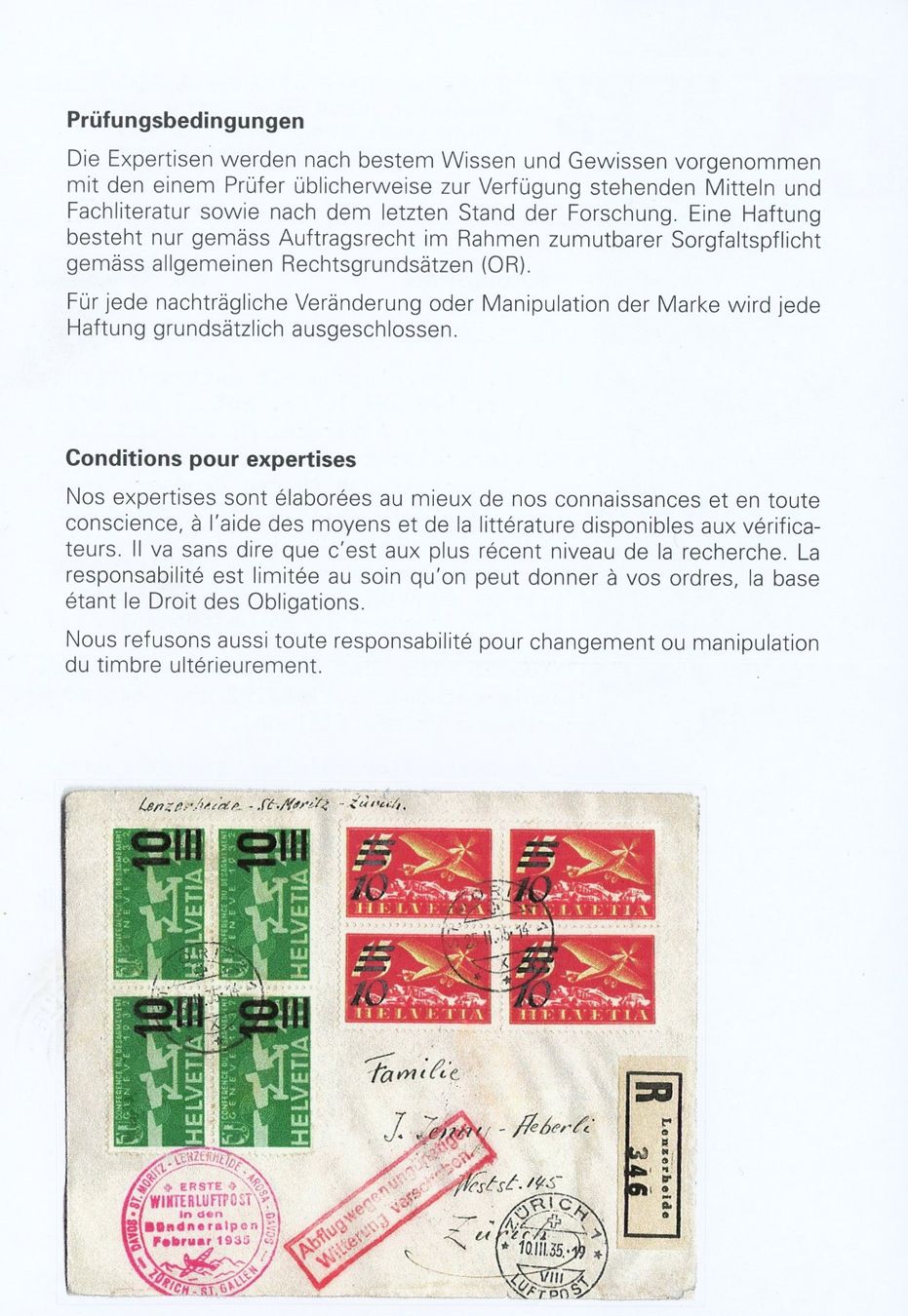 Tous les timbres: 1925: Winterluftpost, St. Moritz-ZH mit zwei Viererblocks – D'occasion à Basel par Strubelibs 3