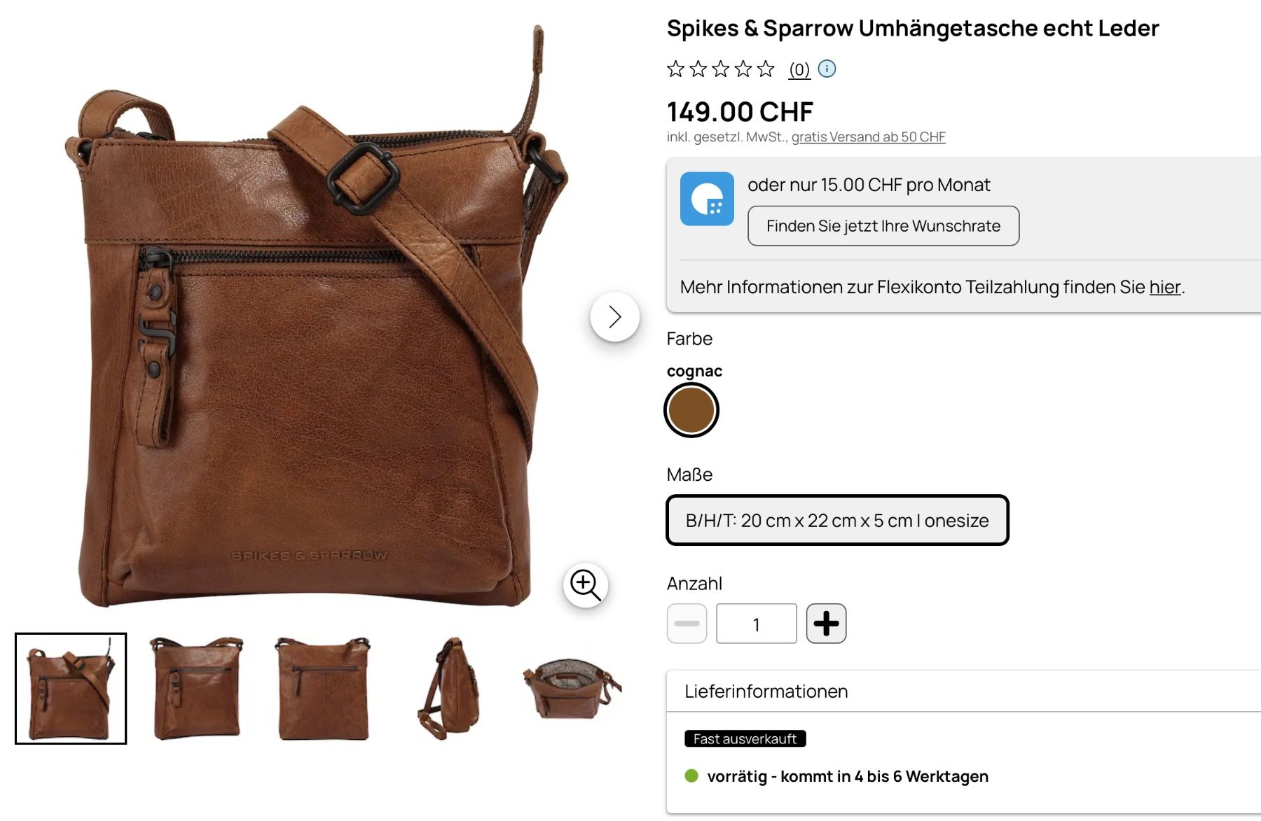 Borse: Spikes & Sparrow Umhängetasche Echtleder cognac – Usato da Hasle LU venduto da big1309 4