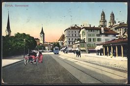 AK Zürich, Strassenbahn am Sonnenquai