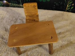 Puppenstube: Antiker Miniatur Tisch und Stuhl, Holz