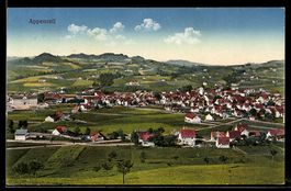 AK Appenzell, Gesamtansicht mit Hügelpanorama