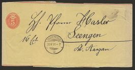 1891  5 Rp. Streifband von Frauenfeld nach Seengen