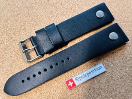 20mm Uhrenarmband Leder, Fliegerstyle, schwarz, Lederarmband