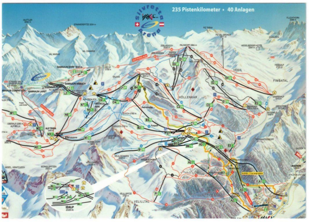 Ansichtskarten: Samnaun - Pistenplan – Gebraucht aus Binningen von Mountainrider
