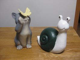 2 schöne Gartenfiguren 1 Schnecke und 1 Katze
