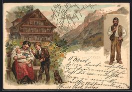 Litho Schweiz, Frau mit Baby und Jungen 