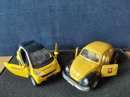 2 Modellautos Die Post  VW Käfer + Smart 1/ 32