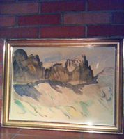 Aquarell v. Hans Zürcher Jahr 1958/ Goldrahmen mit Altglas