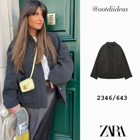 Zara Bomber Jacket Wool Blend Dark Grey Size M/L