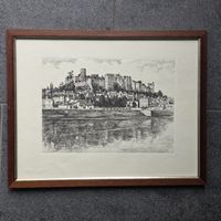 Kupferstich von L. Robin Schloss Darstellung gerahmt..