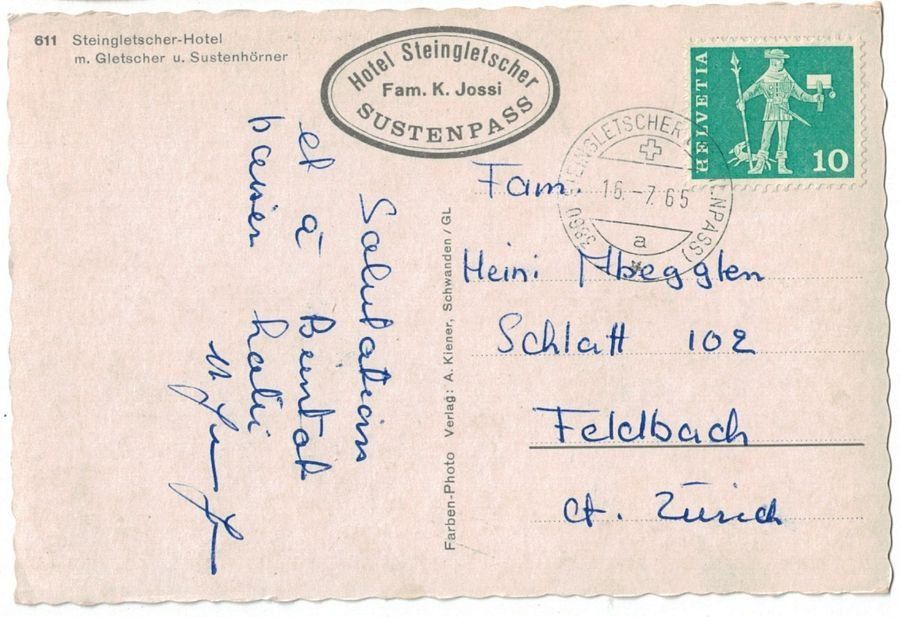Cartoline postali: Hotel Steingletscher am Sustenpass, Oldtimer, gelaufen 1965 – Usato da Frauenfeld venduto da POML 1