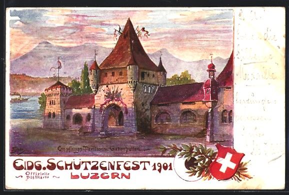 Cartoline postali: Luzern, Eidgenössisches Schützenfest 1 – Usato da Berlin venduto da bartko-reher