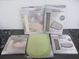 1 x Massage-Handschuh, 2 x Bambus-Handschuh, Pad, Scrub-Pad