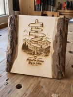 Schild Holzbrand Motiv Berge Wegweiser "Heimat" Unikat